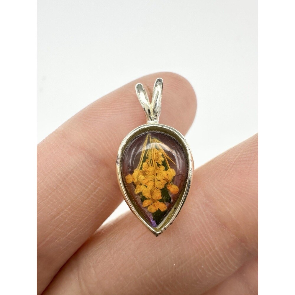 925 Sterling Silver Caged Dry Flower Pendant